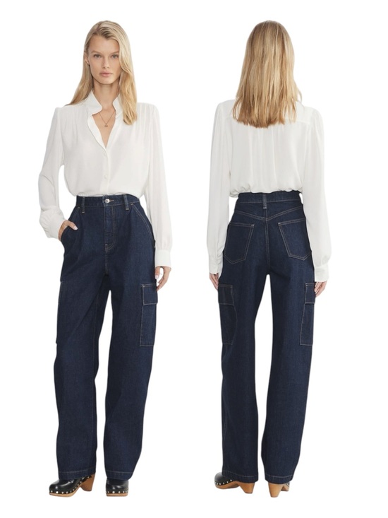 Aritzia Denim - NWT Aritzia Wilfred Strut Wide Cargo Jean in No Stress Dark Blue Size 25